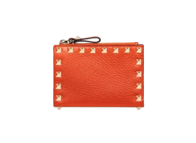 Valentino Rockstud Grainy Calfskin Keychain "Orange"