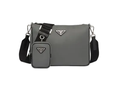 PRADA Nylon And Saffiano Leather Bag With Strap "Gray/Black"