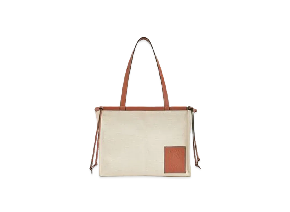 LOEWE Cushion Tote Bag In Canvas And Calfskin "Light Oat"
