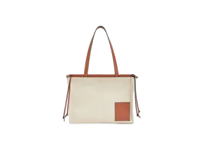 LOEWE Cushion Tote Bag In Canvas And Calfskin "Light Oat"