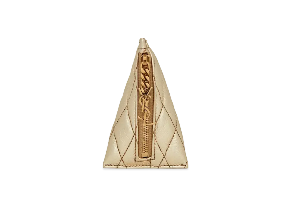 SAINT LAURENT Berlingo Charm In Quilted Lame Leather "Pale Gold"