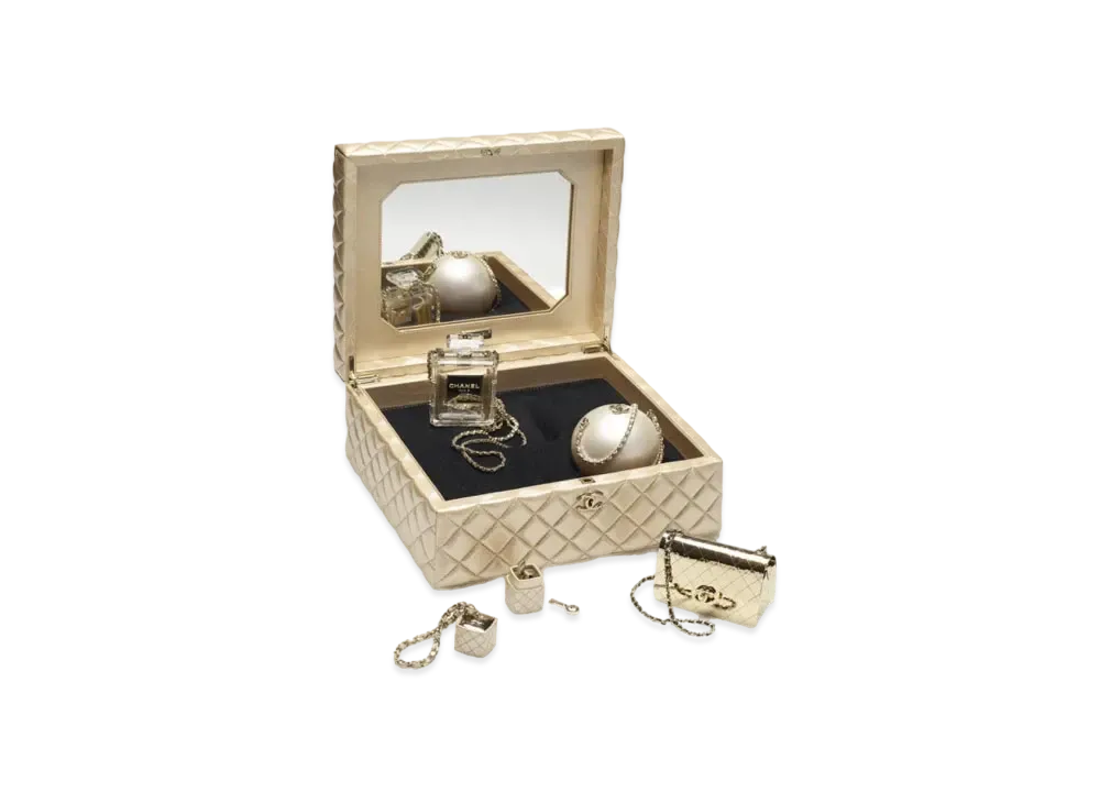 CHANEL Evening Bag Set Lambskin Gold Metal & Plexi "Gold/Transparent/White"