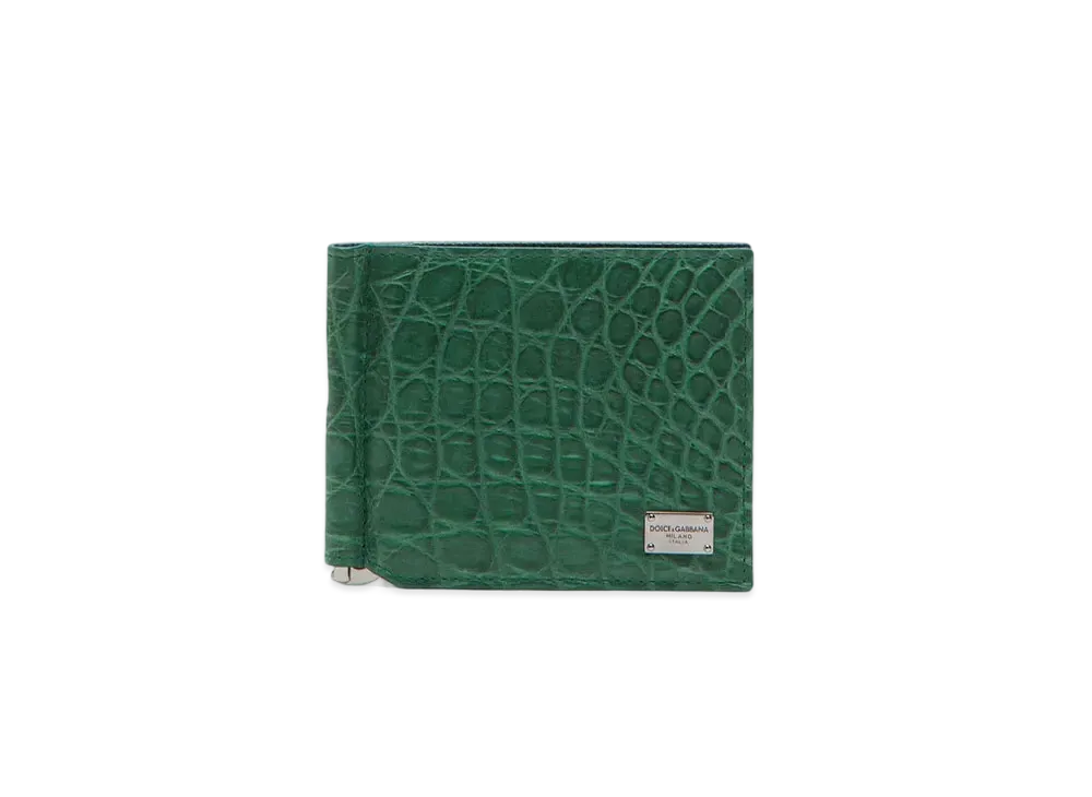 Dolce&Gabbana Bifold Wallet Crocodile Money Clip & Logo Plate "Green"