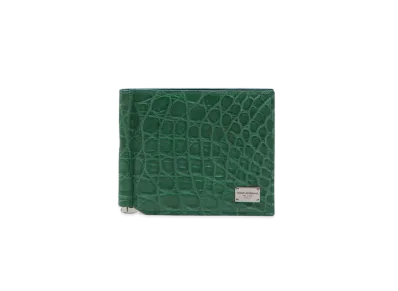Dolce&Gabbana Bifold Wallet Crocodile Money Clip & Logo Plate "Green"