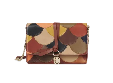 Chloe Alphabet Clutch Bag In Shiny Calfskin Scallop Patchwork "Brown"