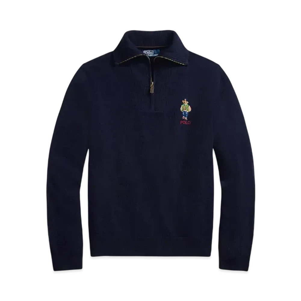 Polo Ralph Lauren Polo Bear Wool Quarter Zip Sweater "Blue"