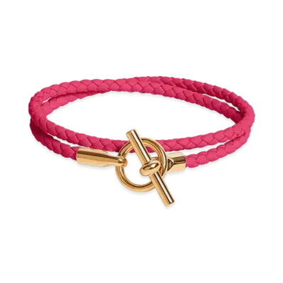Hermes Glenan Double Tour Bracelet Swift "Gold/Rose Mexico"