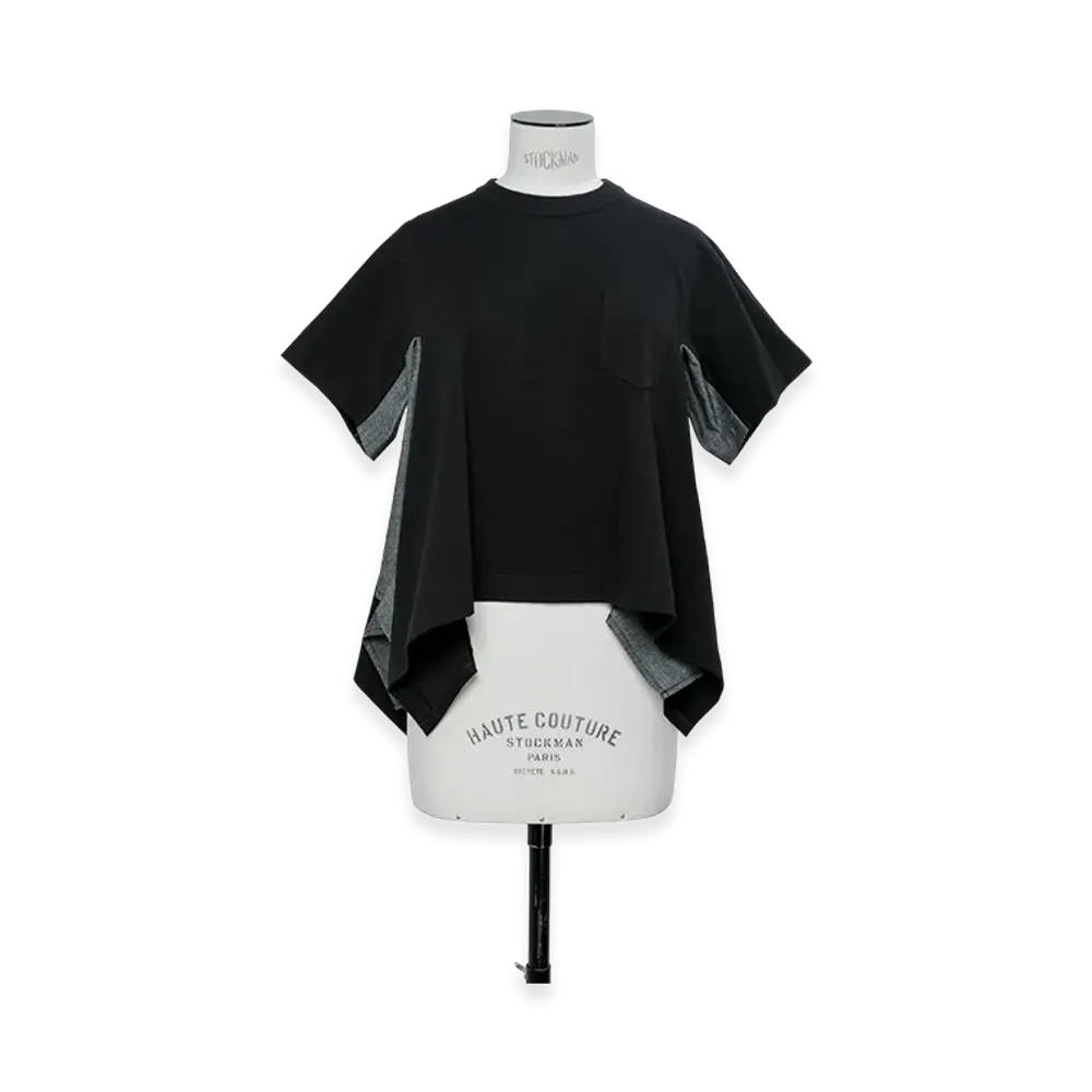 sacai Light Weight Denim x Cotton Jersey T-Shirt "Black"