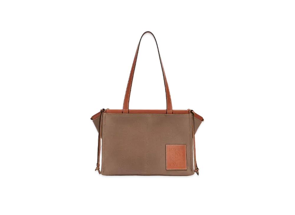 LOEWE Cushion Tote Bag In Canvas And Calfskin "Taupe"