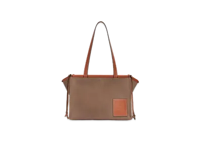 LOEWE Cushion Tote Bag In Canvas And Calfskin "Taupe"