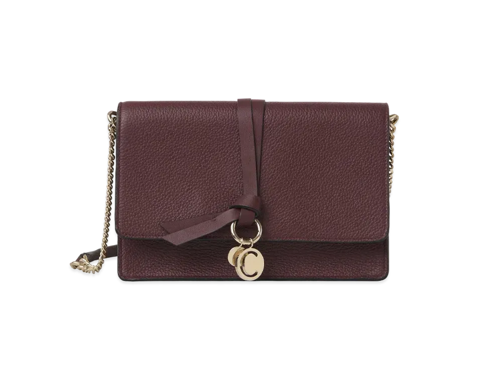 Chloe Alphabet Clutch Bag In Grained & Shiny Calfskin "Burgundy"