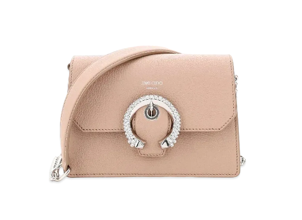 Jimmy Choo Madeline Crossbody Goat Leather Crossbody Bag With Crystal Buckle "Ballet Pink"