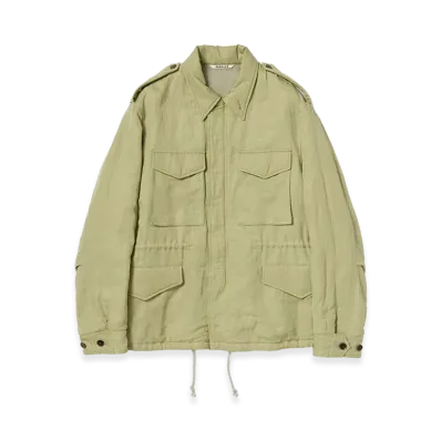 AURALEE Women's Brushed Silk Linen Satin Padded Military Blouson "Light Khaki"