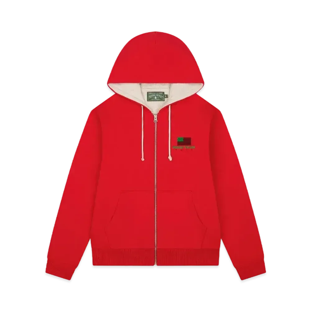 DENIM TEARS 1619 Pan African American Flag Thermal Lined Zip Hoodie "Red"