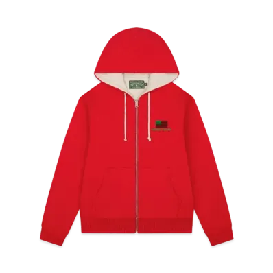 DENIM TEARS 1619 Pan African American Flag Thermal Lined Zip Hoodie "Red"