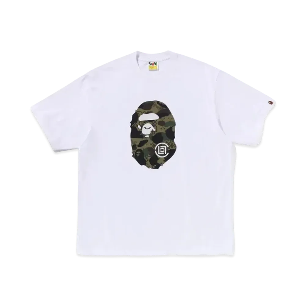 A BATHING APE x CLOT Camo Big Ape Head Relaxed Fit Tee "White"