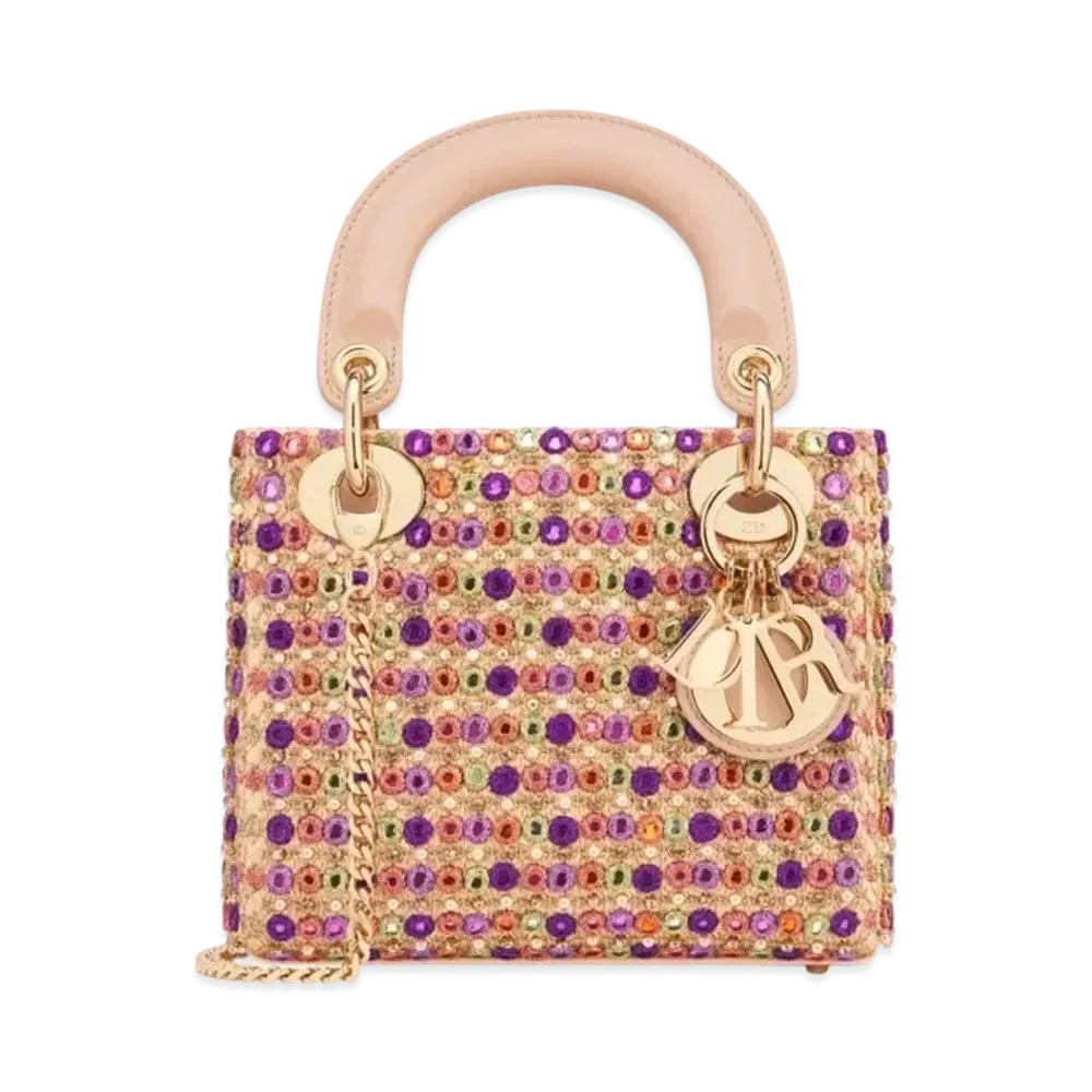 Dior Mini Lady Bag Satin Embroidered Mirrors Beads Strass "Multicolor"