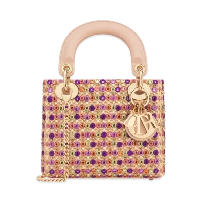 Dior Mini Lady Bag Satin Embroidered Mirrors Beads Strass "Multicolor"