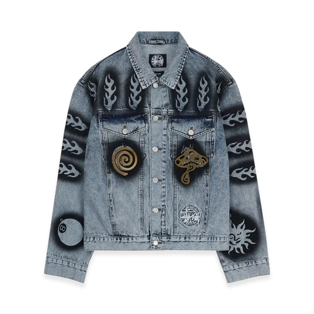 Stussy x Dries Van Noten Hand Stencilled Denim Jacket "Washed Blue"