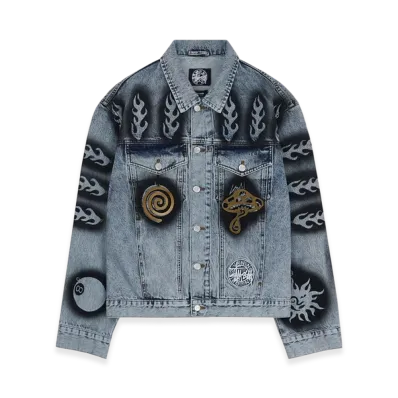 Stussy x Dries Van Noten Hand Stencilled Denim Jacket "Washed Blue"