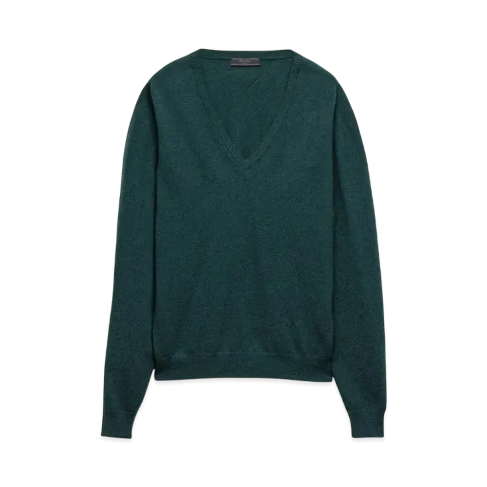 PRADA Men's V-Neck Wool Sweater "Dark Green"