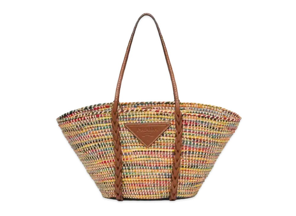 PRADA Straw & Leather Tote Bag "Multicolored/Cognac"