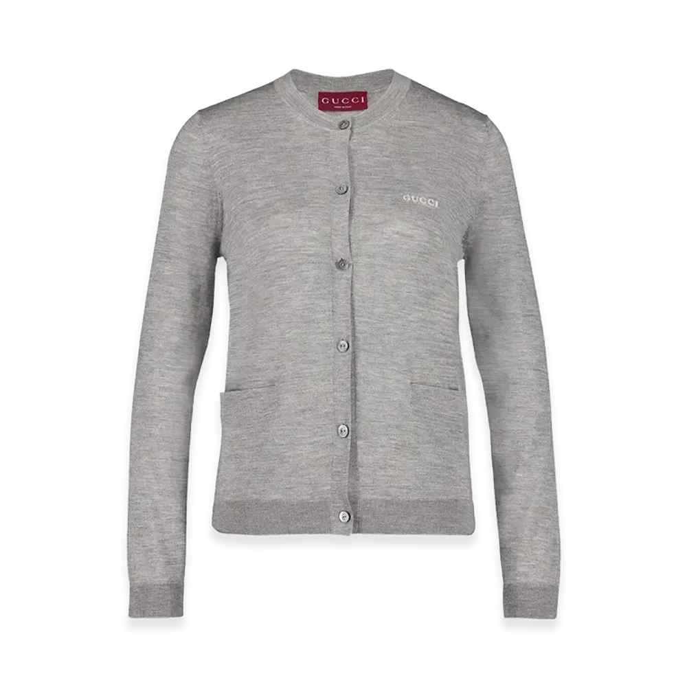 GUCCI Women's Long Sleeve Crew-Neck Cardigan "Gray"