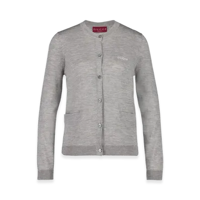 GUCCI Women's Long Sleeve Crew-Neck Cardigan "Gray"