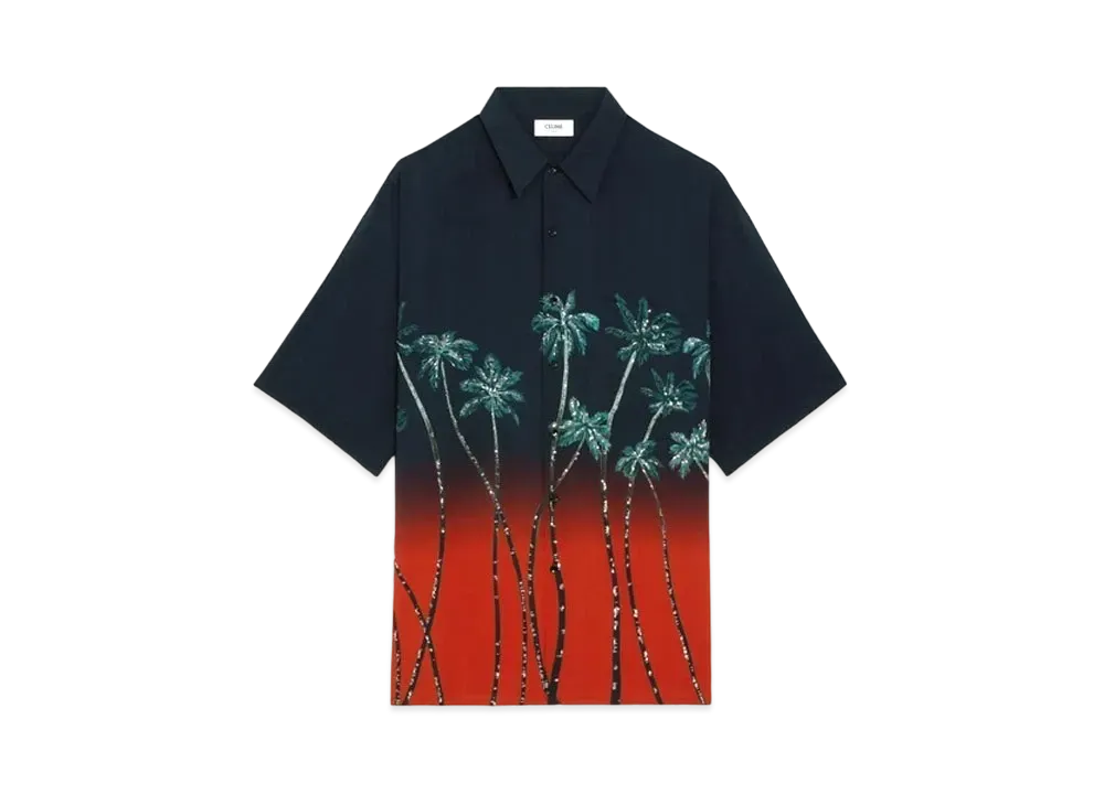 CELINE Oversized Embroidered Shirt In Printed Viscose "Red/Black"