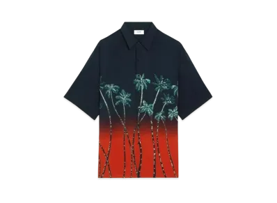 CELINE Oversized Embroidered Shirt In Printed Viscose "Red/Black"