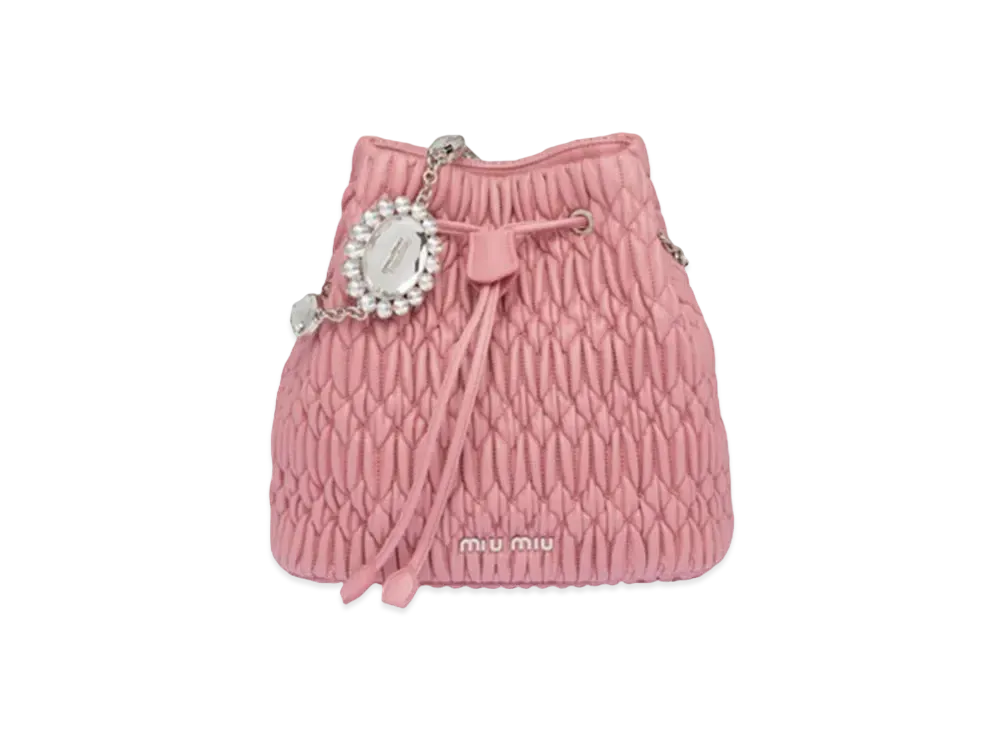 MIU MIU Miu Crystal Nappa Leather Bucket Bag "Pink"