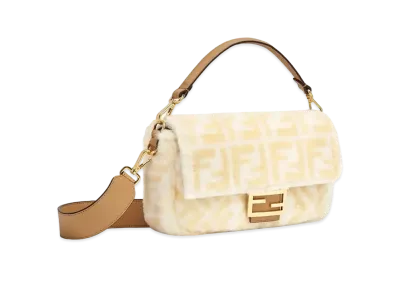 FENDI Baguette Shearling Macro FF Bag "White"