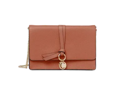 Chloe Alphabet Clutch Bag In Grained & Shiny Calfskin "Orange"