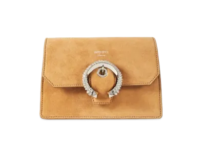 Jimmy Choo Madeline Crossbody Suede Crossbody Bag With Crystal Buckle "Caramel"