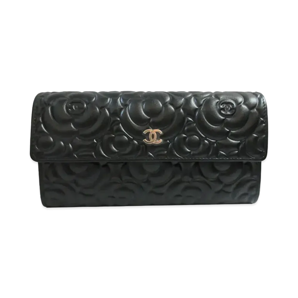 CHANEL Camelia Emboss Long Wallet "Black"