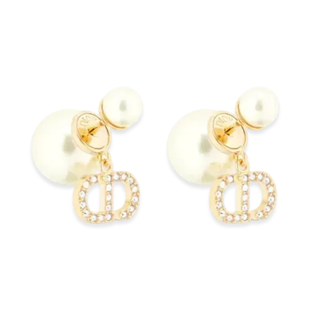 Dior Tribales Earrings Metal with Resin Pearls and Crystals "Gold/White/Silver"