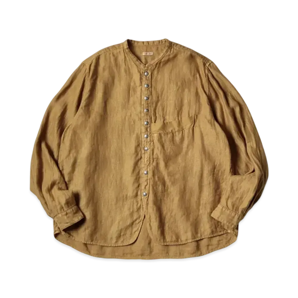 KAPITAL Gauze Linen Herringbone Stand Penny Shirt "Gold"