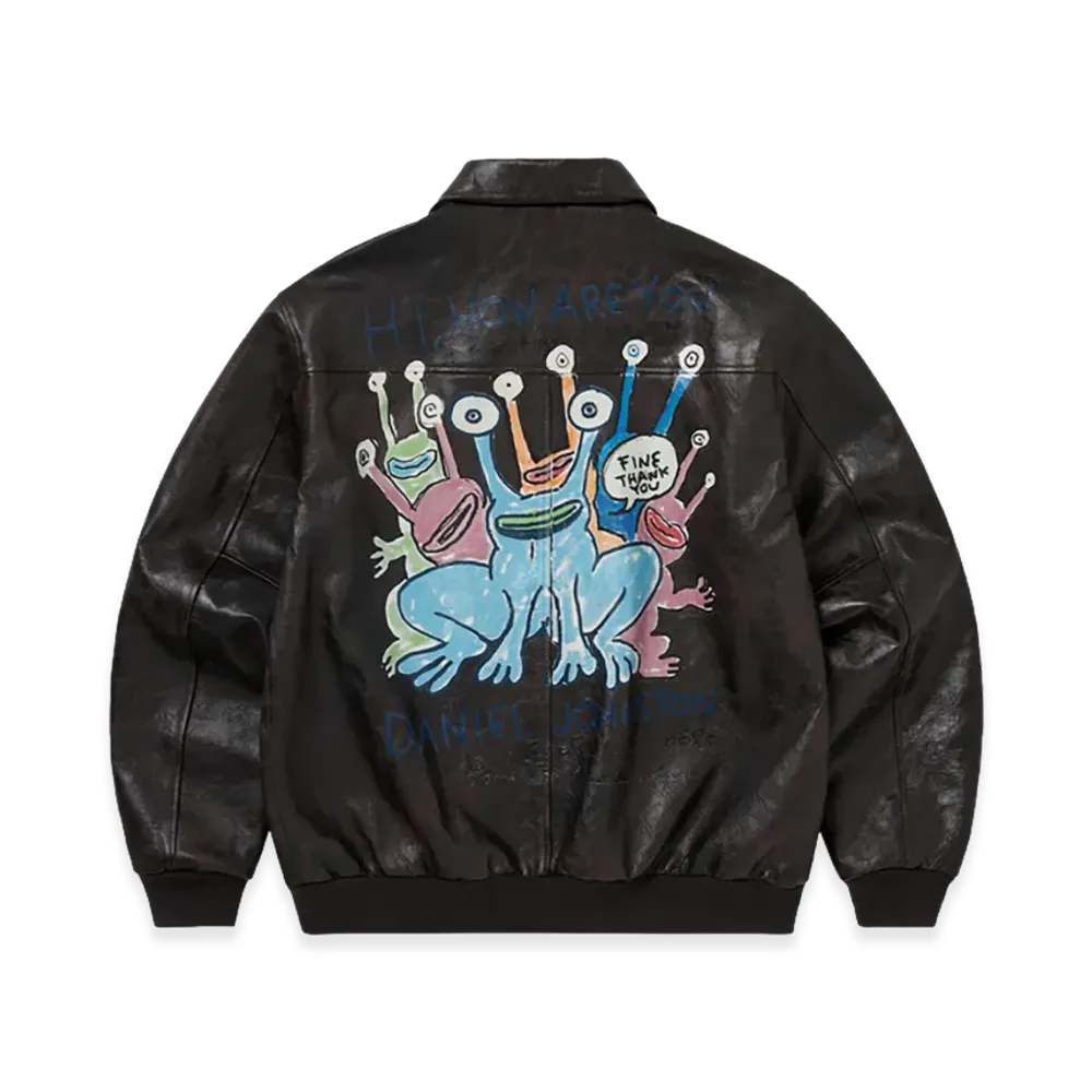 thisisneverthat TNT Daniel Johnston Frogs Leather Flight Jacket "Dark Brown"