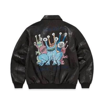 thisisneverthat TNT Daniel Johnston Frogs Leather Flight Jacket "Dark Brown"