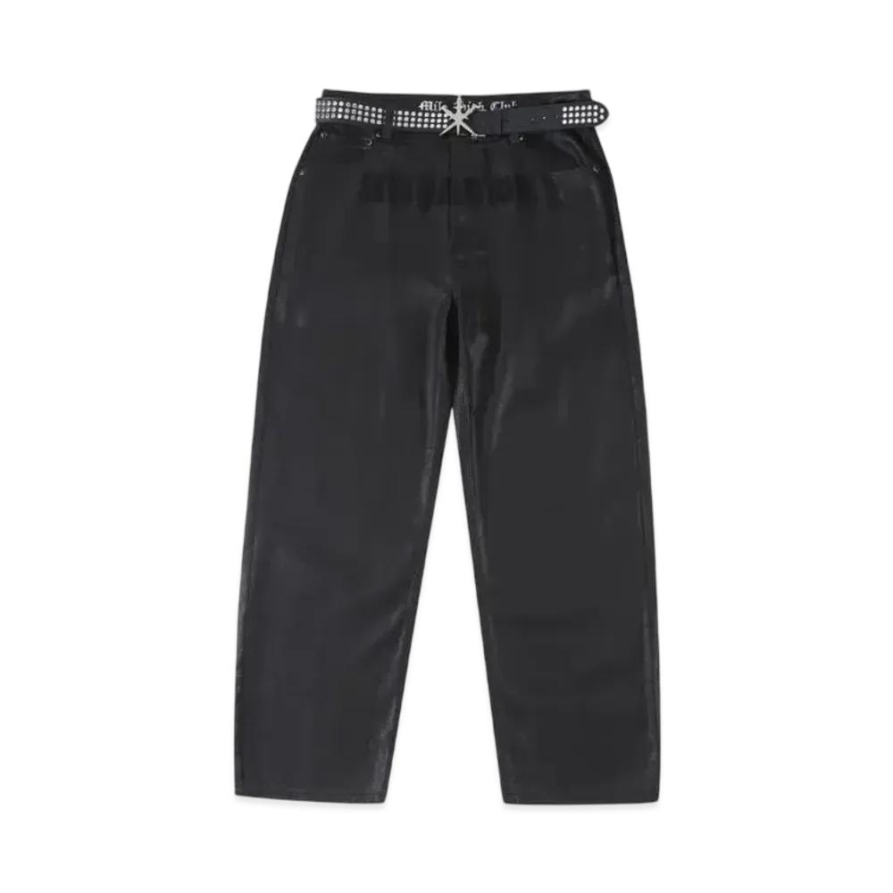Unknown London Metal Studded Waxed Denim With Belt "Black"