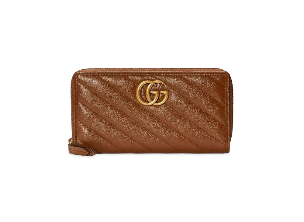 GUCCI GG Marmont Matelasse Zip Around Wallet "Brown"