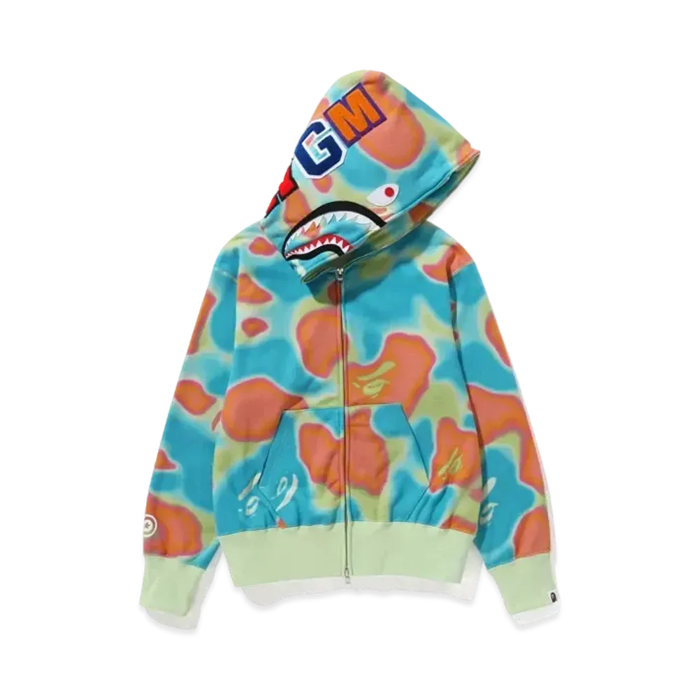 A BATHING APE Ladies Liquid Camo Shark Full Zip Hoodie "Green"