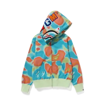 A BATHING APE Ladies Liquid Camo Shark Full Zip Hoodie "Green"