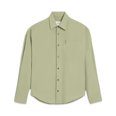 AMI PARIS Cotton Crepe AMI DE COEUR Boxy Fit Shirt "Sage"