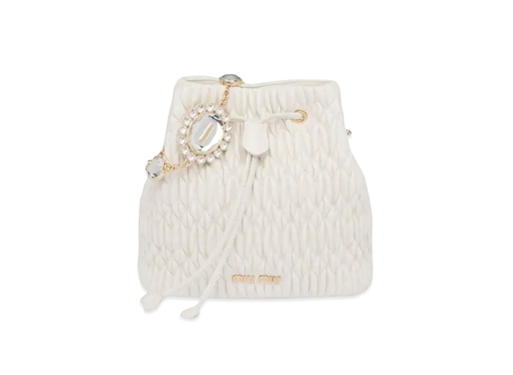 MIU MIU Miu Crystal Nappa Leather Bucket Bag "White"