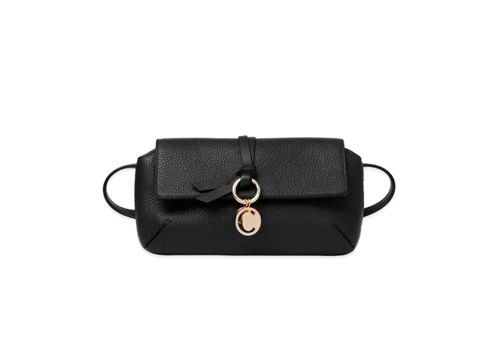 Chloe Alphabet Cross Body Pouch In Grained & Shiny Calfskin "Black"