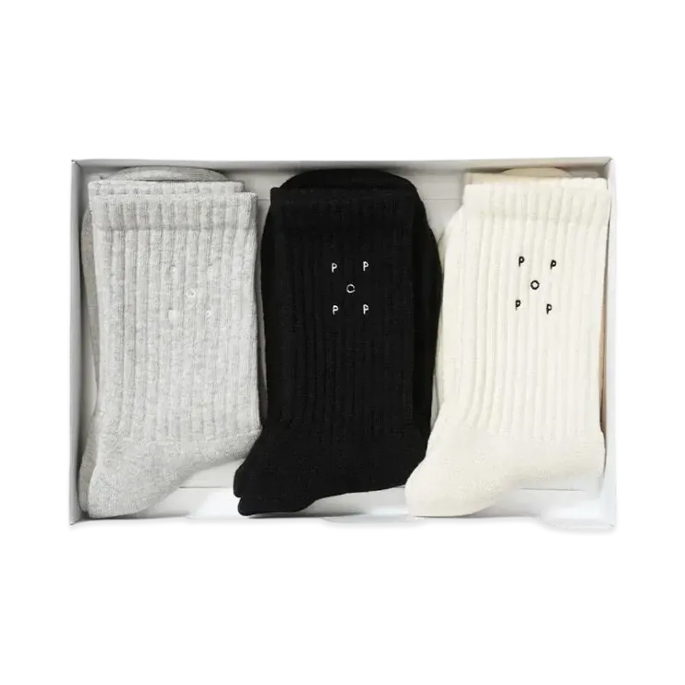 POP TRADING COMPANY socks 3-pack "OFF WHITE/BLACK/GREY"