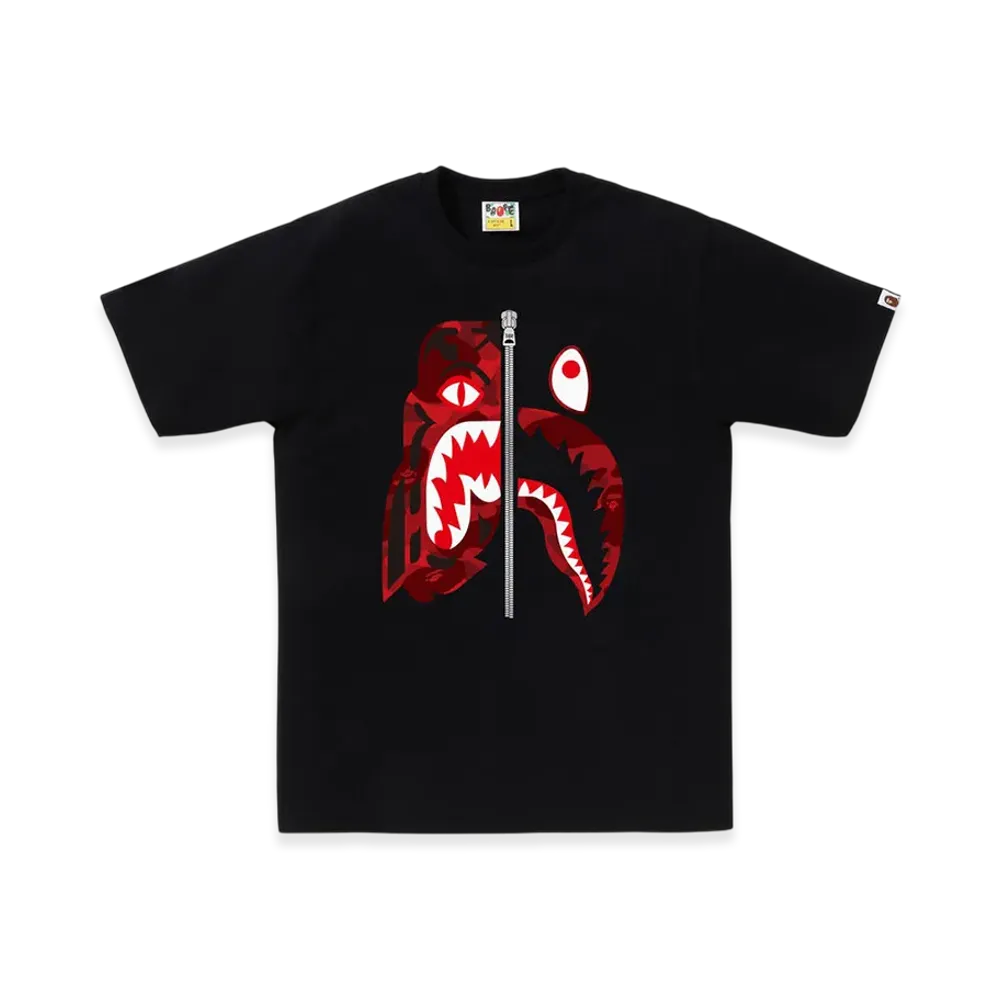A BATHING APE Color Camo Tiger Shark Tee "Black/Red"