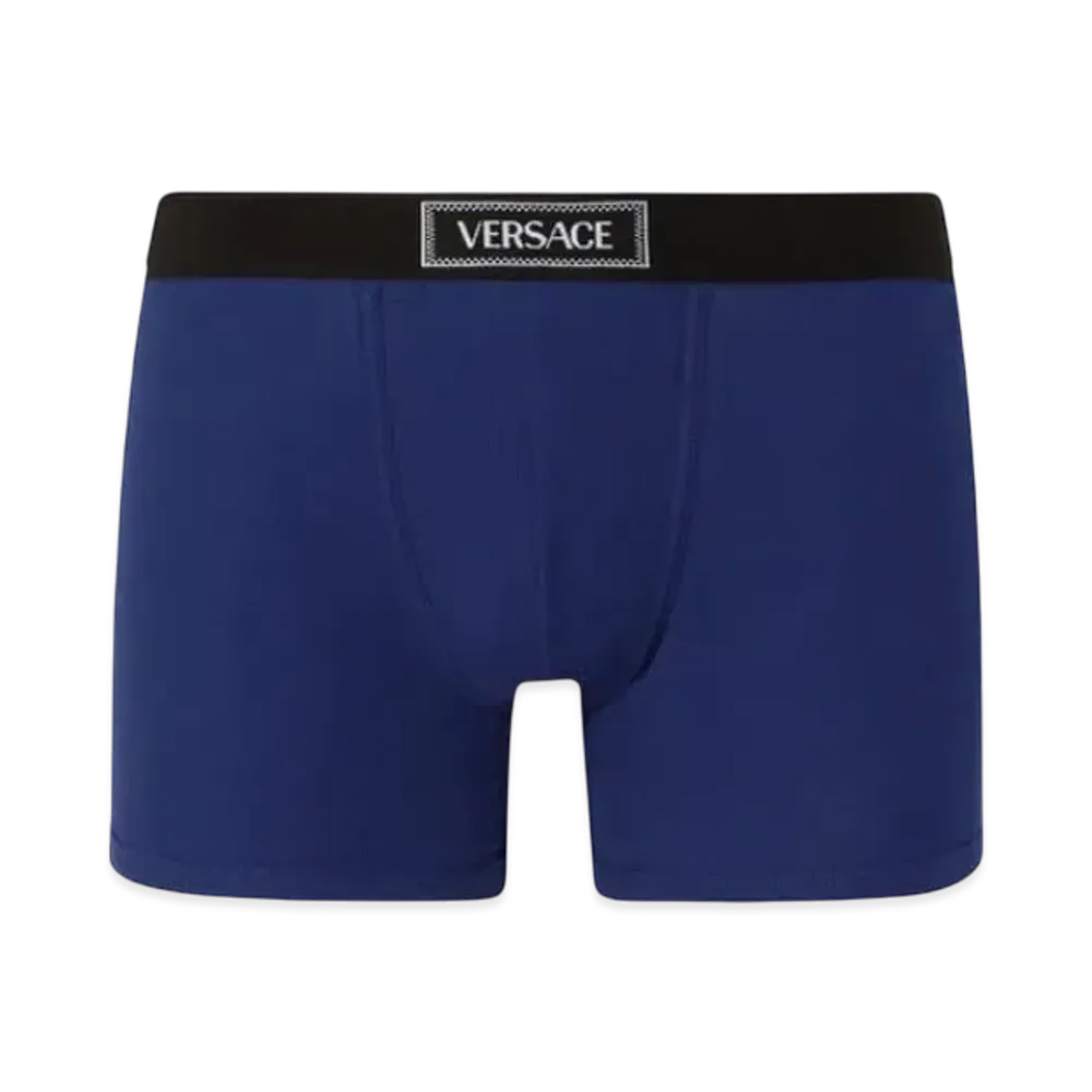 Versace 90s Vintage Logo Ribbed Long Trunks "Blue"