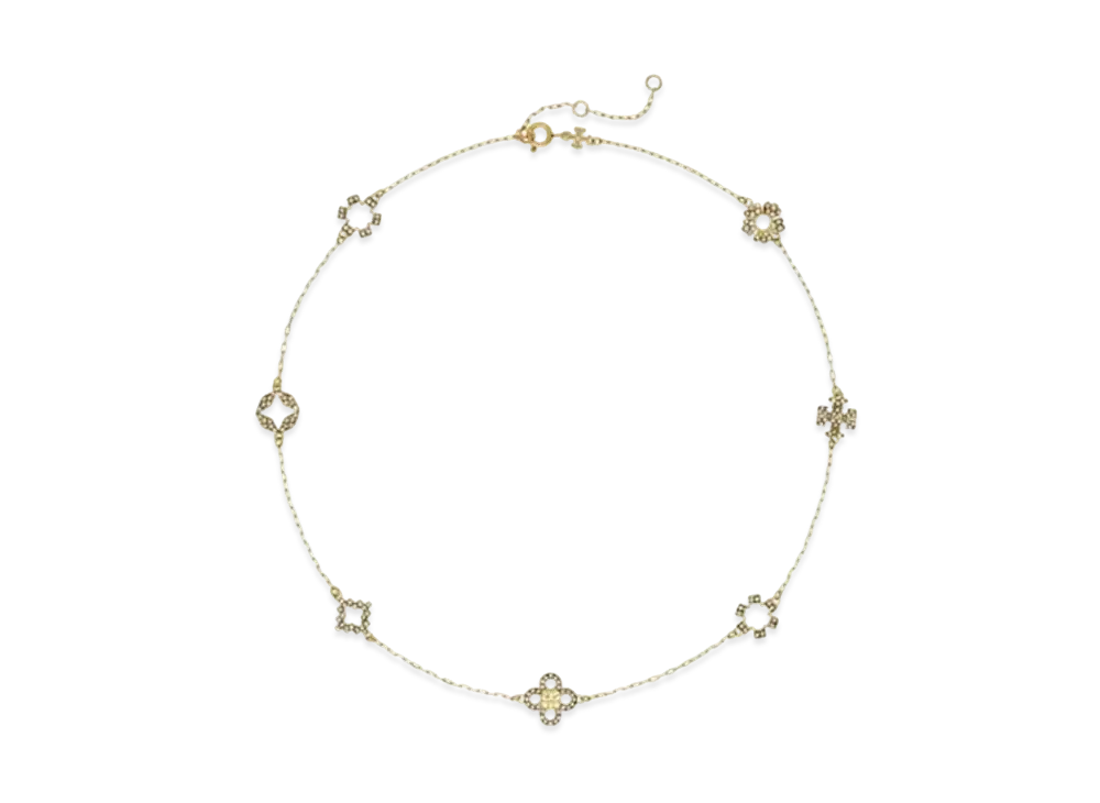 Tory Burch Kira Clover Pave Necklace "Gold"